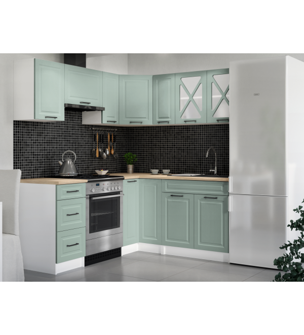 Rohová kuchyňská linka RUMONA SCANDI 190x170cm tyrkysová