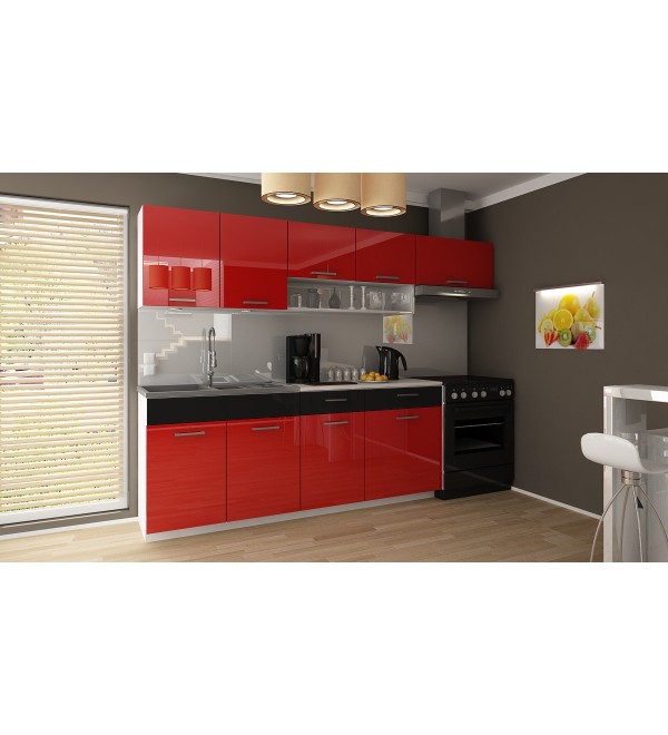 Kuchyňská linka SIMONA LUX 240/180 červený + černá lesk