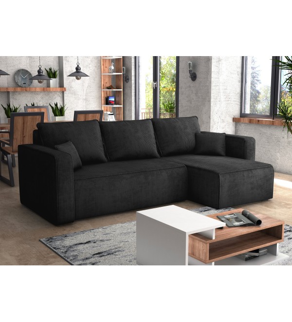 Rohová rozkládací sedačka FORESTO černá -  manšestrová látka