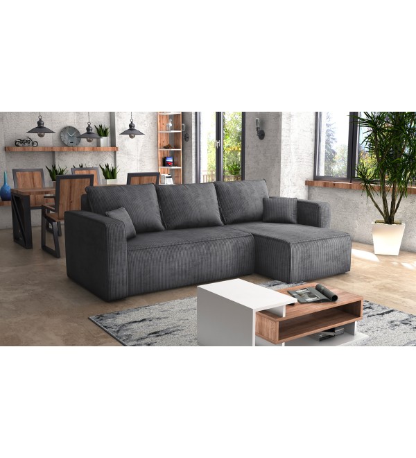 Rohová rozkládací sedačka FORESTO tmavě šedá -  manšestrová látka