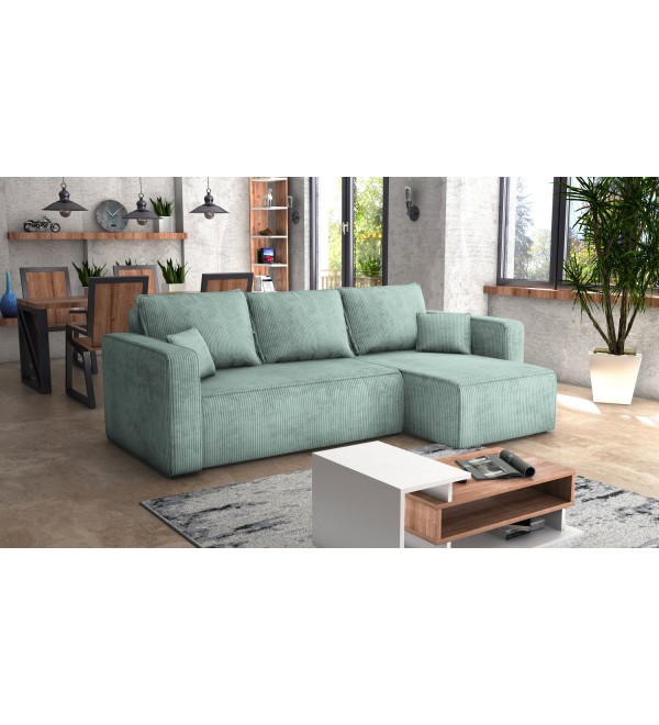 Rohová rozkládací sedačka FORESTO světle zelená -  manšestrová látka