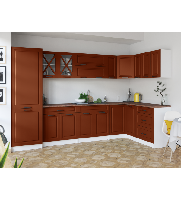 Rohová kuchyňská linka EROS SCANDI 310/150 cihlová