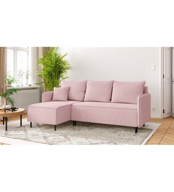 Rohová rozkládací sedačka VENOMO růžová - manšestr