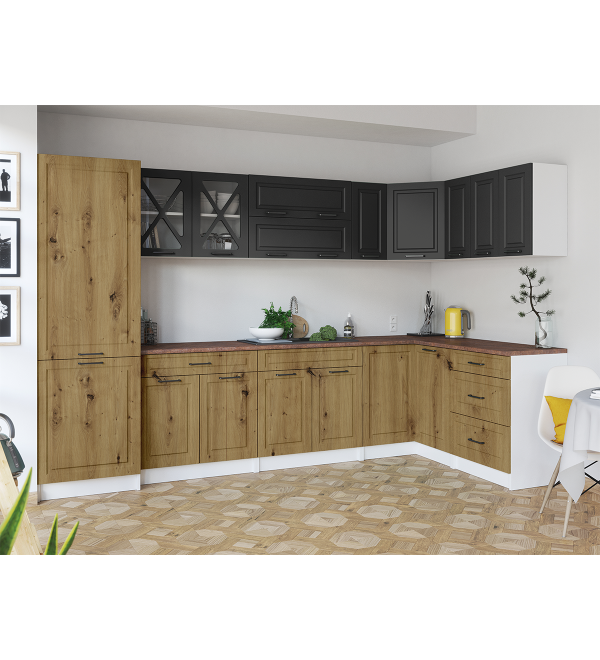 Rohová kuchyňská linka EROS SCANDI 310/150 grafit + dub artisan