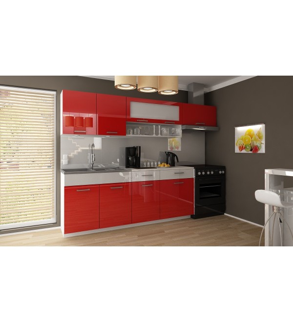 Kuchyňská linka DEKAMERON LUX 240/180 bílá + červená lesk