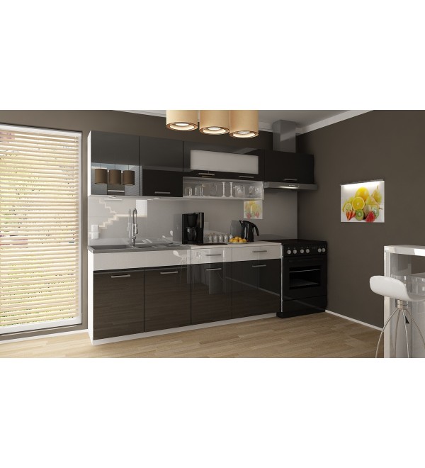 Kuchyňská linka DEKAMERON LUX 240/180 bílá + černá lesk