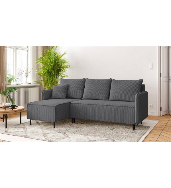 Rohová rozkládací sedačka VENOMO tmavě šedá  - manšestr