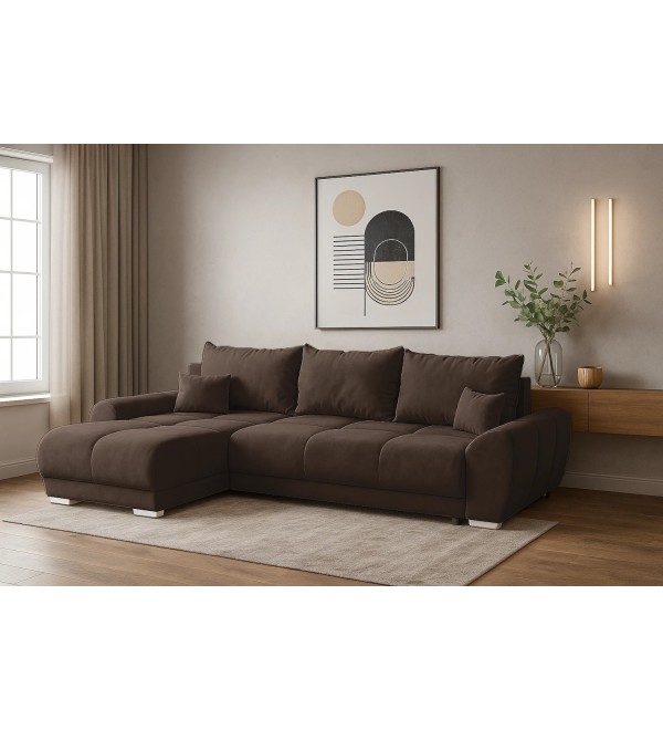 Rohová rozkládací sedačka EGON tmavě hnědá