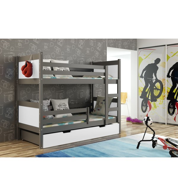 Patrová postel palanda Leon šedá bílá 185x80 cm + MATRACE