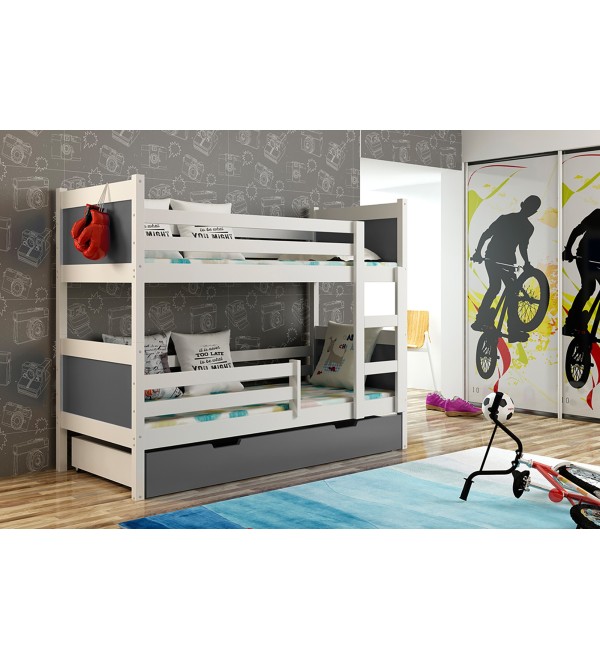 Patrová postel palanda Leon bílá šedá 185x80 cm + MATRACE