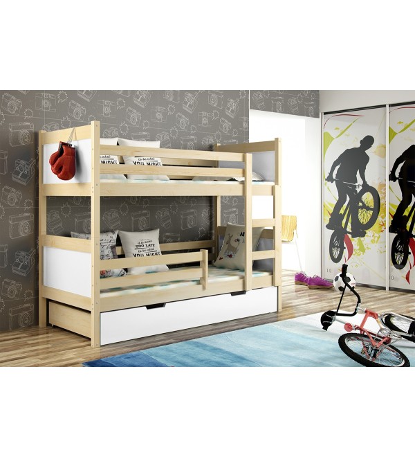 Patrová postel palanda Leon borovice šedá 185x80 cm + MATRACE