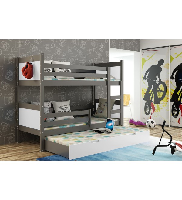 Patrová postel palanda Leon šedá bílá 3x MATRACE 185x80 cm