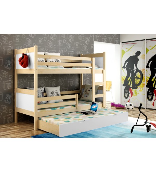 Patrová postel palanda Leon borovice bílá 3x MATRACE 185x80 cm