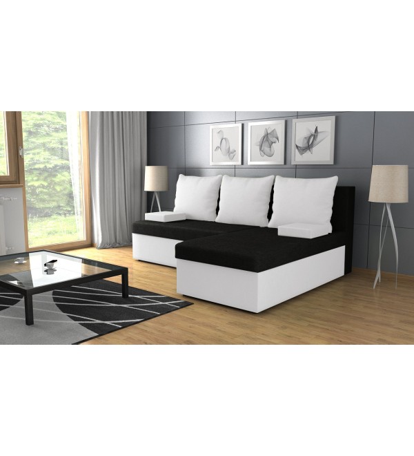 Rohová rozkládací sedačka CINDY černo-bílá